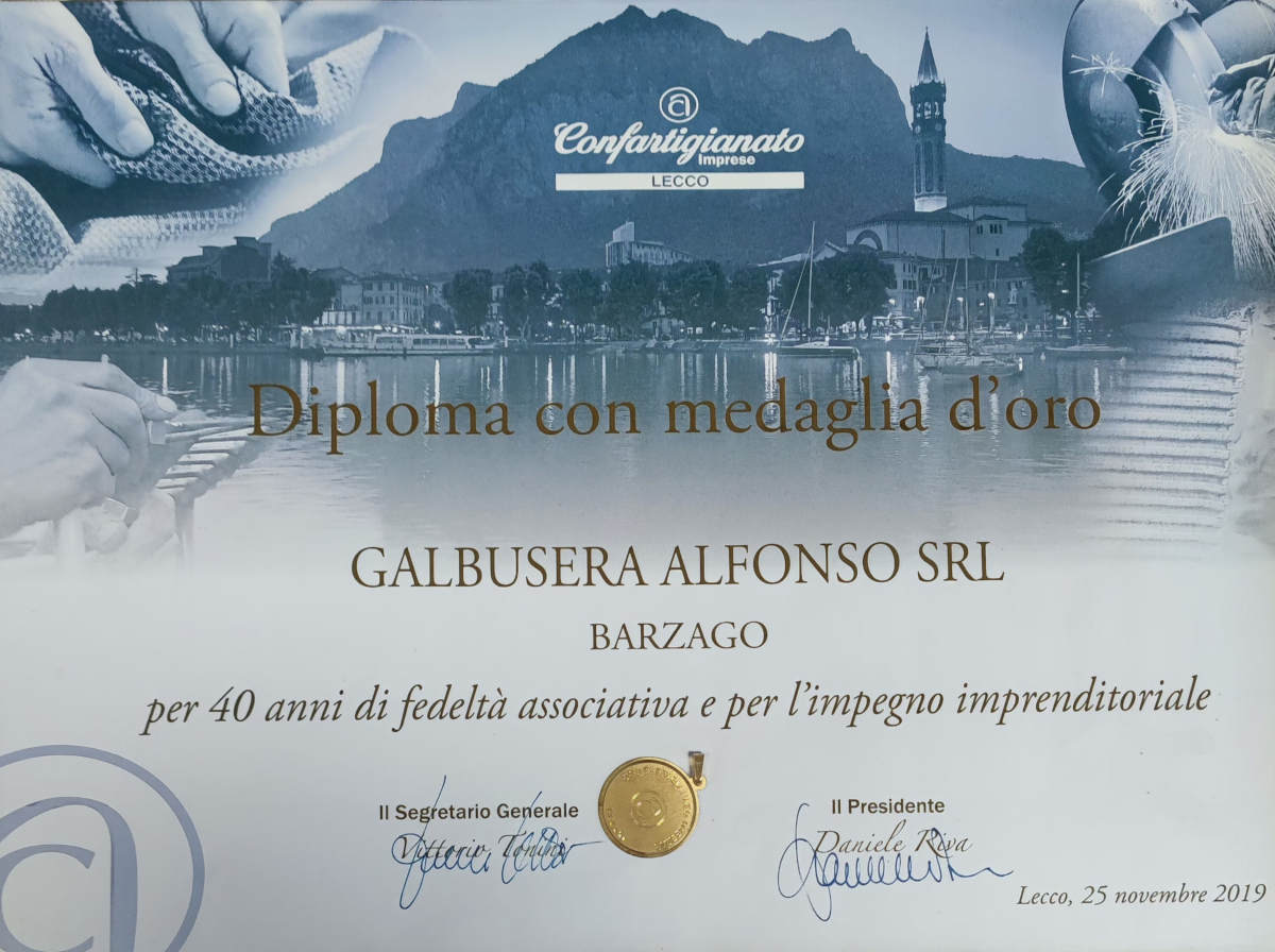 Diploma con medaglia d'oro Automazioni Galbusera